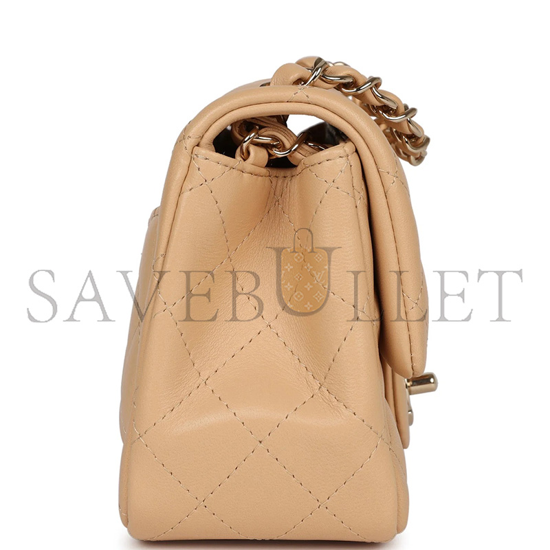 CHANEL MINI CLASSIC SQUARE FLAP BEIGE LAMBSKIN HARDWARE AS1115 (17*13.5*8cm)